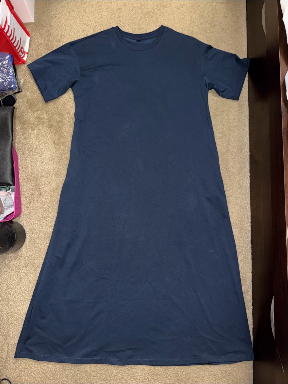Classic Navy Short-Sleeve Maxi Dress
